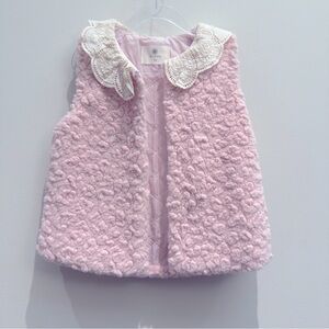 G+.Kids Pink and Cream Collar Faux Fur Vest with Z